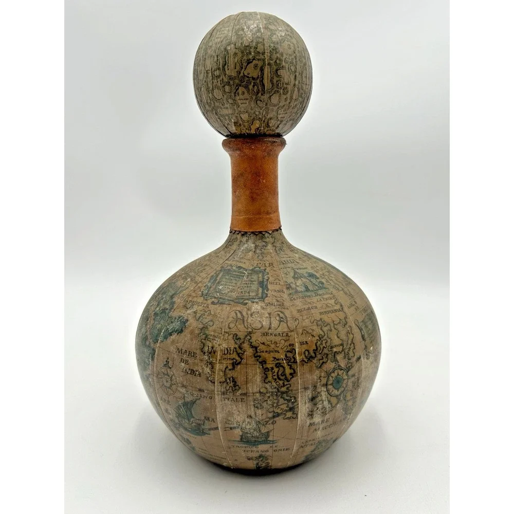 Lillian Vernon Vintage Rare Leather Wrapped Decanter World Map Made‎ In Italy